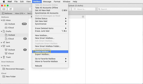 Удалить почтовый ящик на Mac