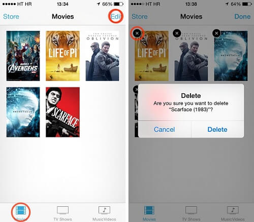 Delete movie from videos app