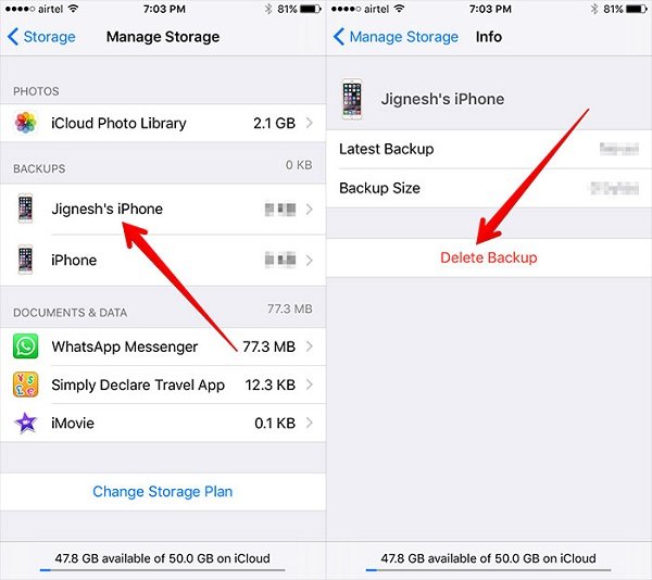 iphone'dan eski icloud yedeklemelerini sil