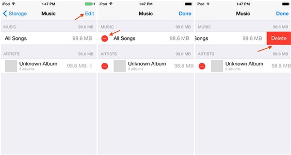 Elimina brani da iPod tramite l'app Impostazioni