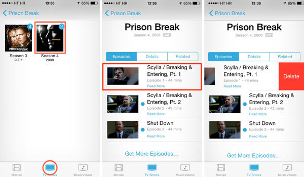 Excluir programas de TV do iCloud por meio do aplicativo Videos