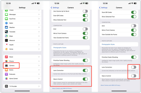 禁用 iPhone 镜头校正