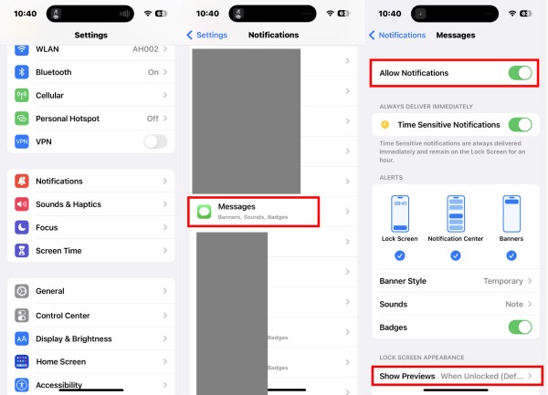 Deshabilitar la notificación de mensajes en iPhone 14 Pro