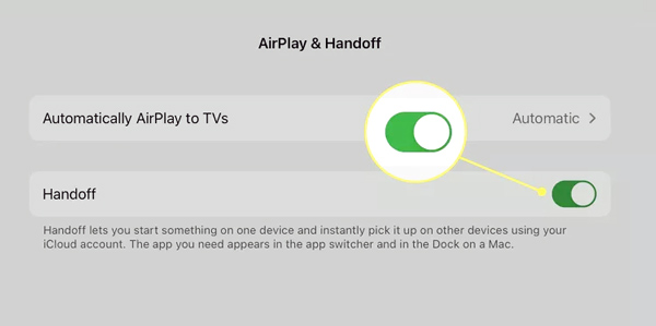 Disconnetti iPad da iPhone Disattiva Handoff