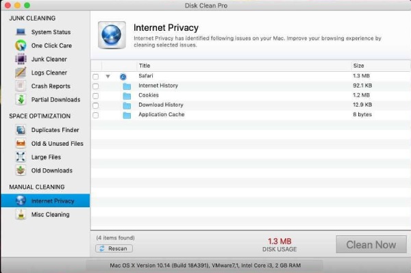 Disk Clean Pro Internet Privacy