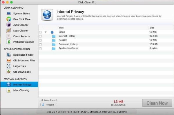 Disk Clean Pro internetes adatvédelem