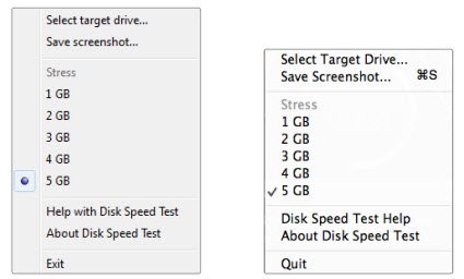 Paramètres de test de vitesse de disque