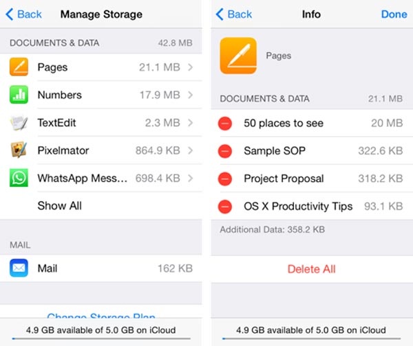 Eliminar documentos de iCloud