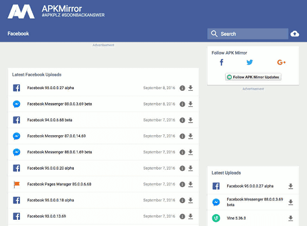 Downgrade aplikace Android Facebook Apk