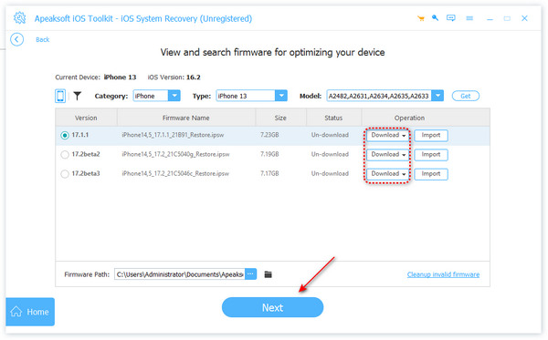 Firmware downloaden om Apeaksoft te repareren