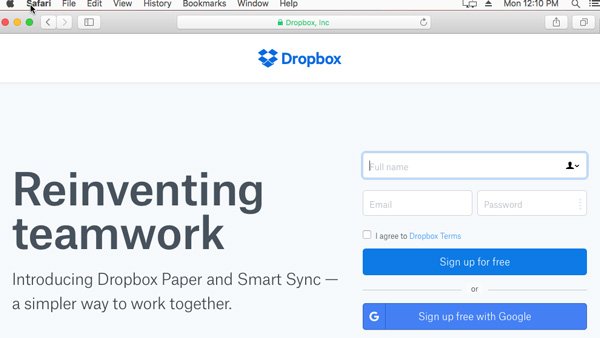 Dropboxのウェブサイト
