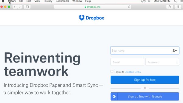 Dropbox webová stránka