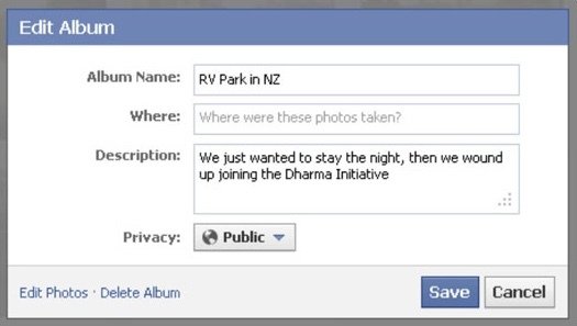 A Facebook album szerkesztése
