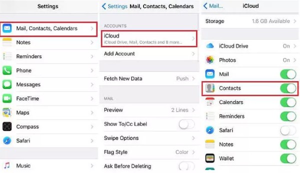 Activer les paramètres de contact sur Icloud