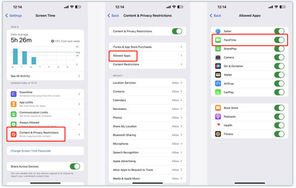Enable Facetime In Screen Time Restrictions