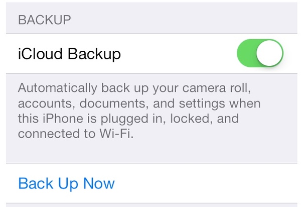 Abilita backup icloud