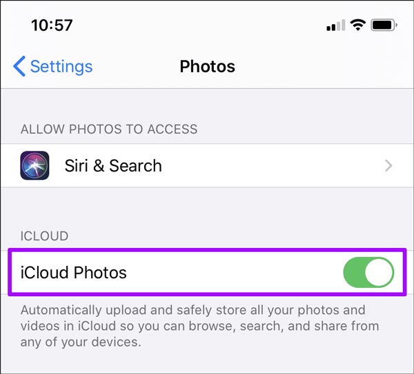 Engedélyezze az Icloud Photos iPhone alkalmazást