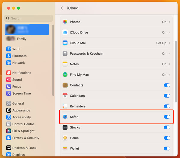 Povolte synchronizaci iCloud Safari na Macu