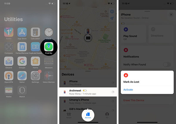 Engedélyezze a Maker As Lost alkalmazást a Find My App alkalmazásban iPhone-on