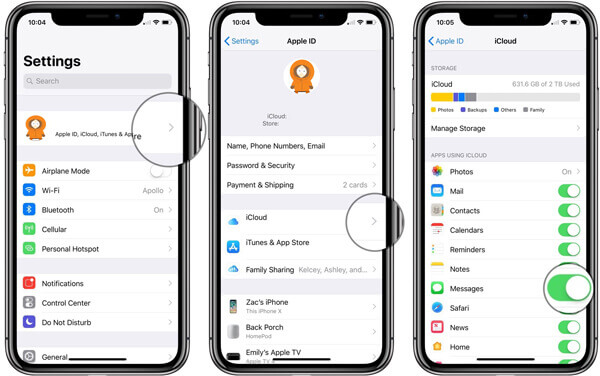 Включить сообщения на iCloud на iPhone