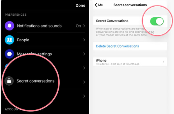 Aktiver Secret Conversation Messenger på iPhone