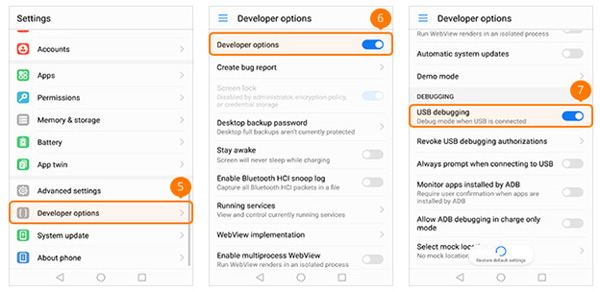 Schakel USB Debug Mode HUAWEI in