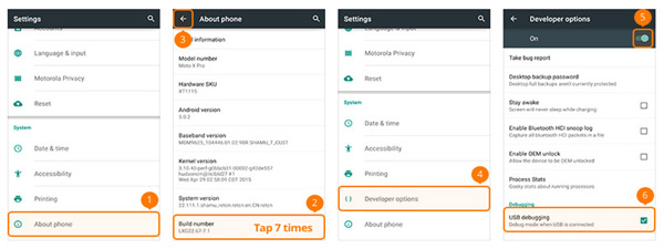 Ativar modo de depuração USB Motorola