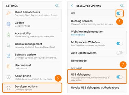 Aktiver USB Debug Mode Samsung GalaxyS8