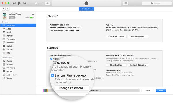 Cifre sus copias de seguridad de iTunes