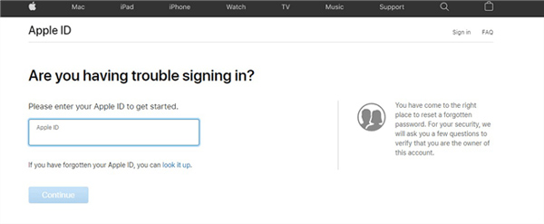 Entrez dans le site Apple Com d'Iforgot