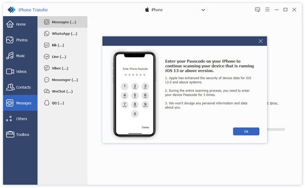 Entrez le mot de passe Ios 13 Apeaksoft