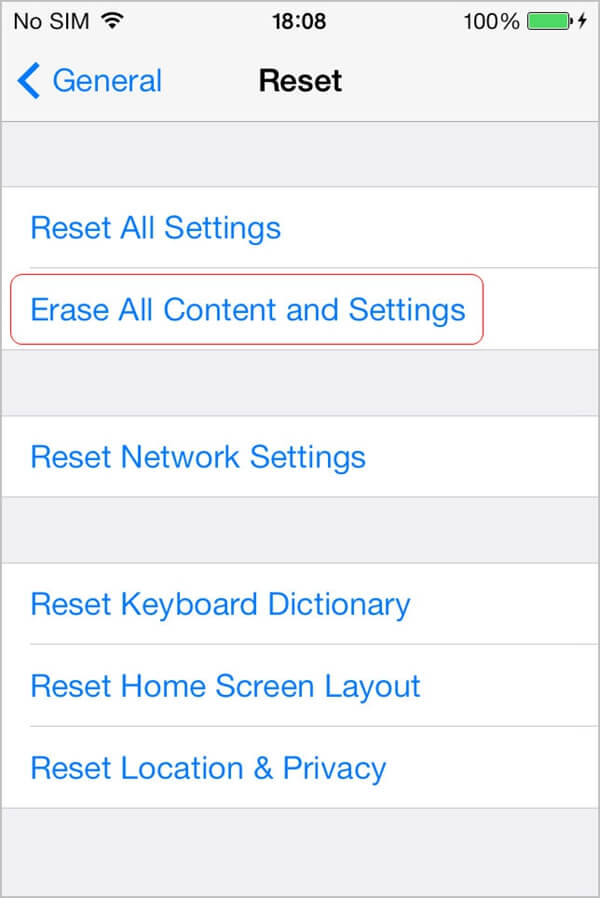 erase all content and settings