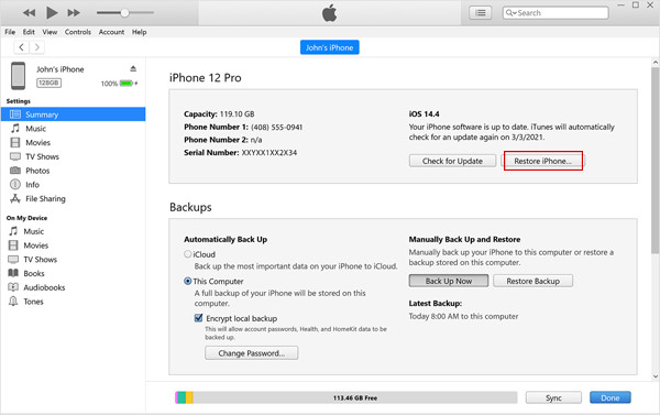 Erase iPhone On Itunes