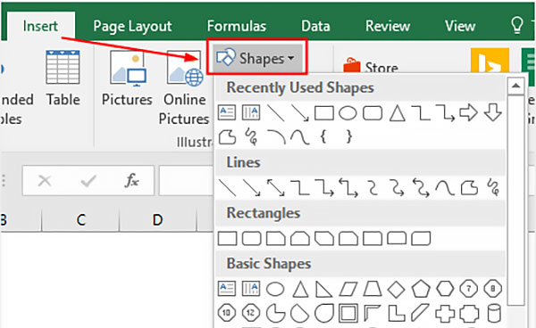 Galerie de formes d'insertion Excel