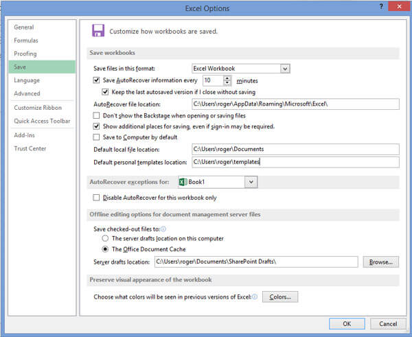 Ställ in Excel Auto Save & Auto Recover