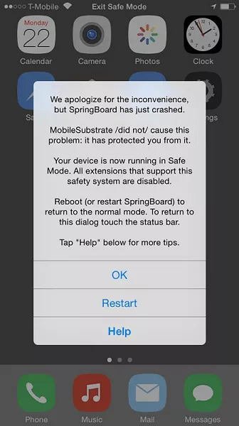 Genstart fra Safe Mode Notification