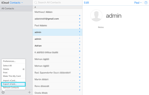 Exportera kontakter iCloud