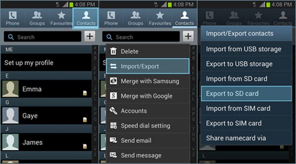 Export Contacts to SD Card