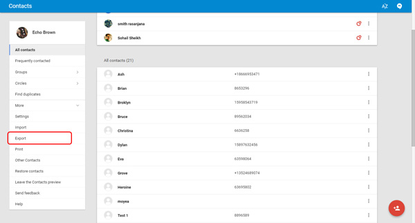 Contacts d'exportation