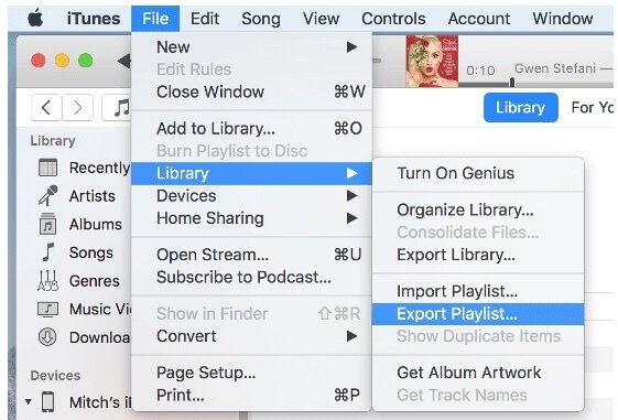 Exportar lista de reprodução para o iTunes