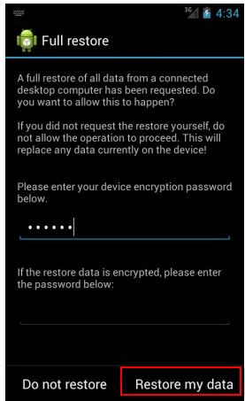 Restore Android backup