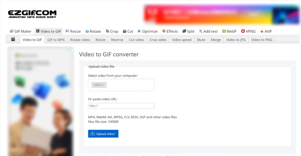 Conversor de vídeo online para Gif Ezgif