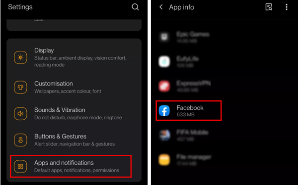 Facebook App Info Android telefon