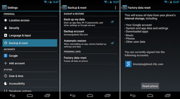 Factory Reset Android-telefoon