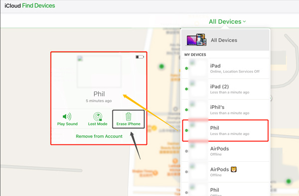 Réinitialiser l'iPhone aux paramètres d'usine avec iCloud Trouver un iPhone