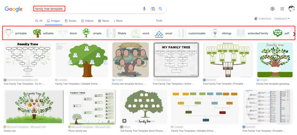 Modèles d'arbre généalogique sur Google Chrome