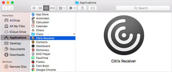 Find Citrix Receiver in Applications