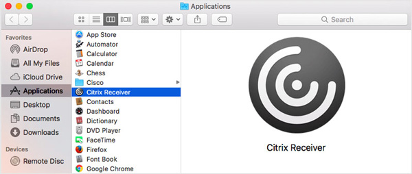 Trouver Citrix Receiver dans Applications