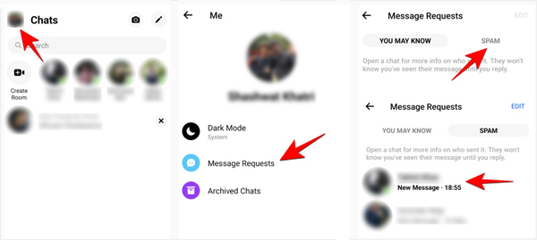 Найти скрытые сообщения в Messenger Android