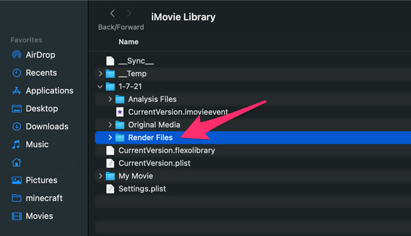 Find iMovie Library Render-filer